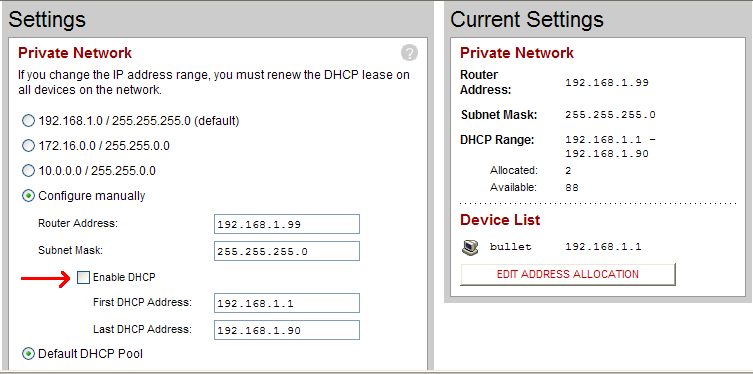 DHCP off