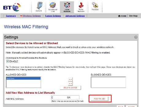 Configure MAC Filter